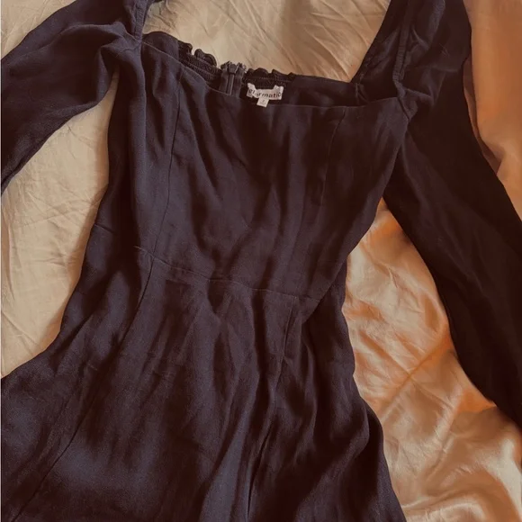 Reformation Ballari Black Linen feel Off-Shoulder Cocktail Dress with Slit - Picture 3 of 4